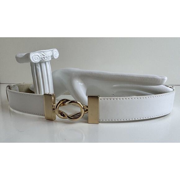 ANNE KLEIN White Genuine Leather Adjustable Belt, Gold Hardware, 47-30 - Picture 5 of 14
